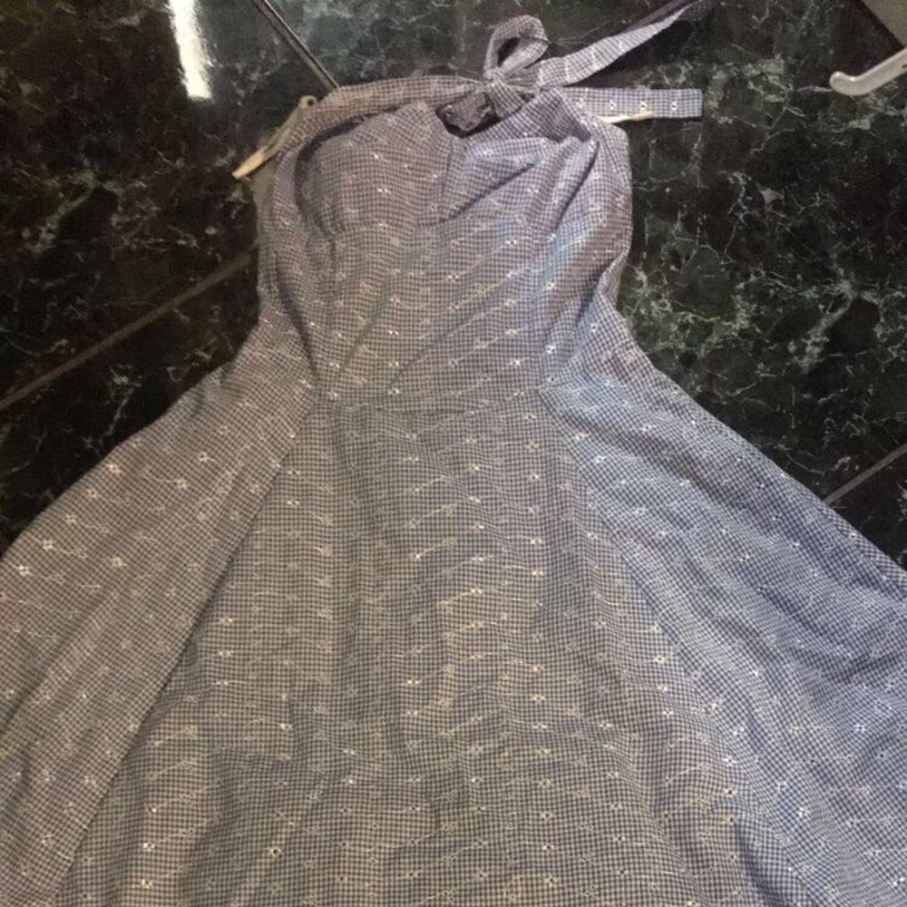 A beautiful vintage blue gingham halter dress